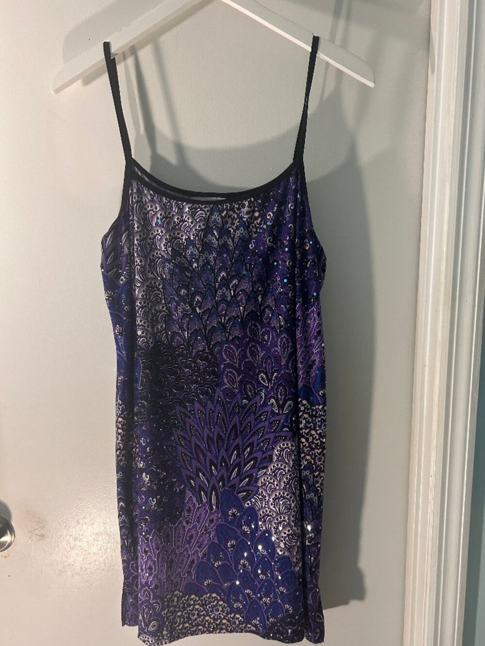 Dream Dance XL Purple Peacock Sequin Tunic Cami Top Whimsigoth